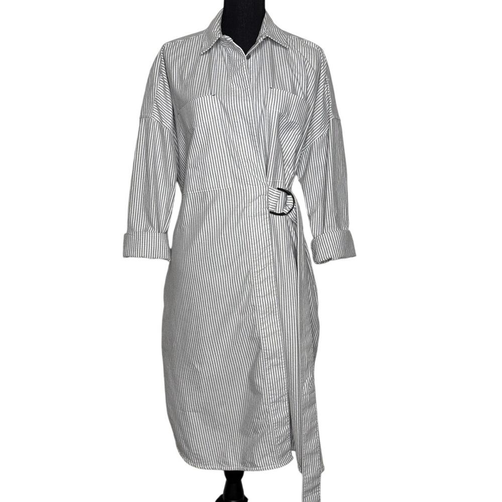Everlane Organic Cotton Striped Oxford Dress Belted Size L - Picture 2 of 7
